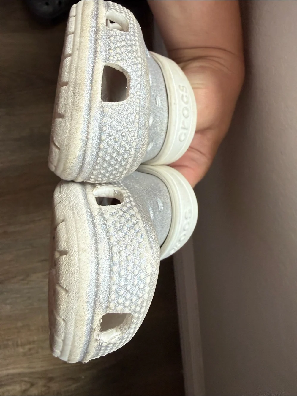 Girls silver glitter crocs